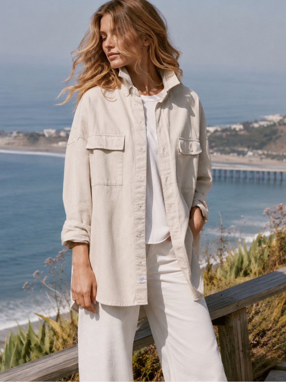 Frank & Eileen Beige Button-Down Shirt Jacket